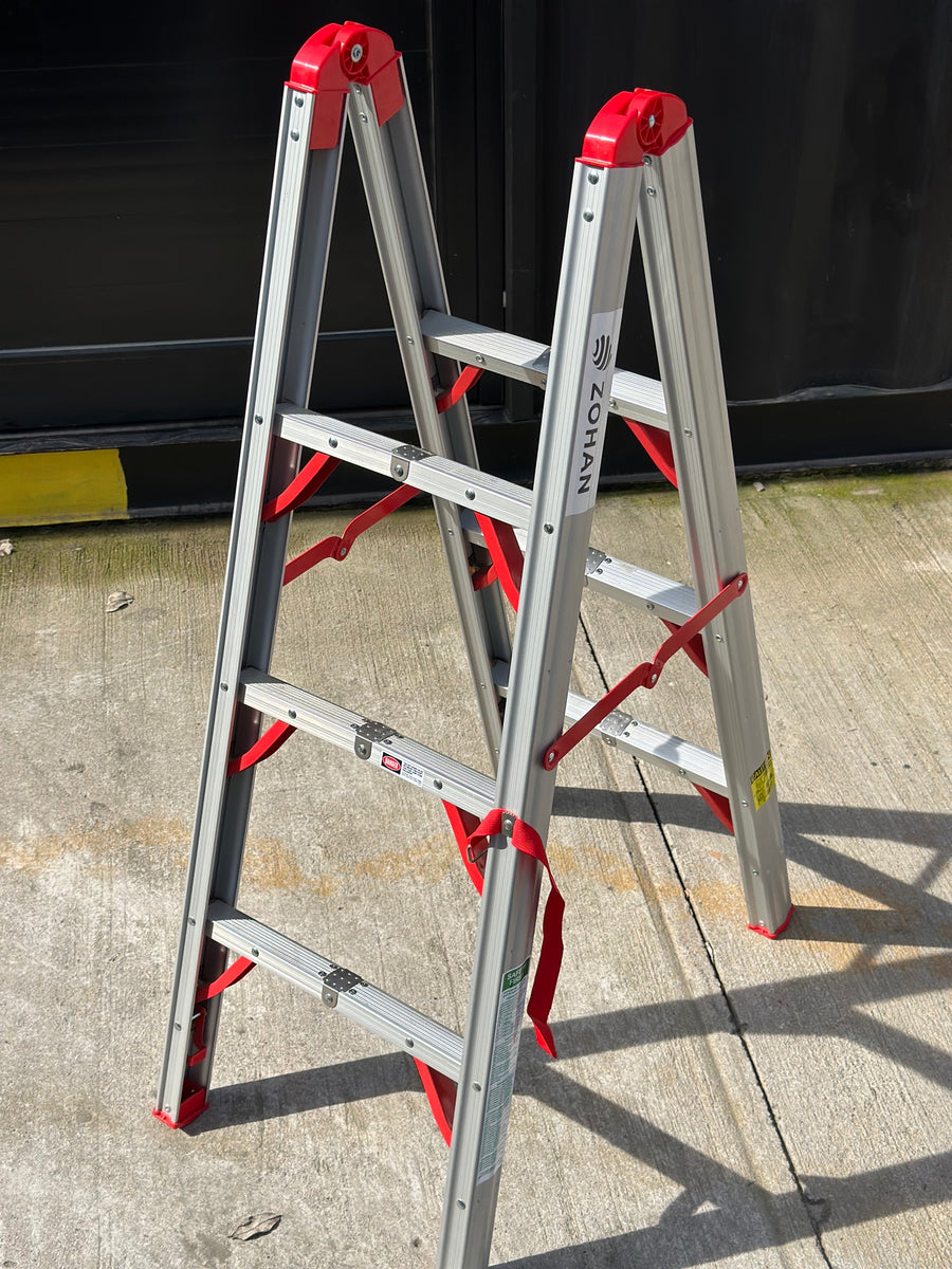 Escalera telescópica FLD-120 de aluminio, 3 escalones, plegable
