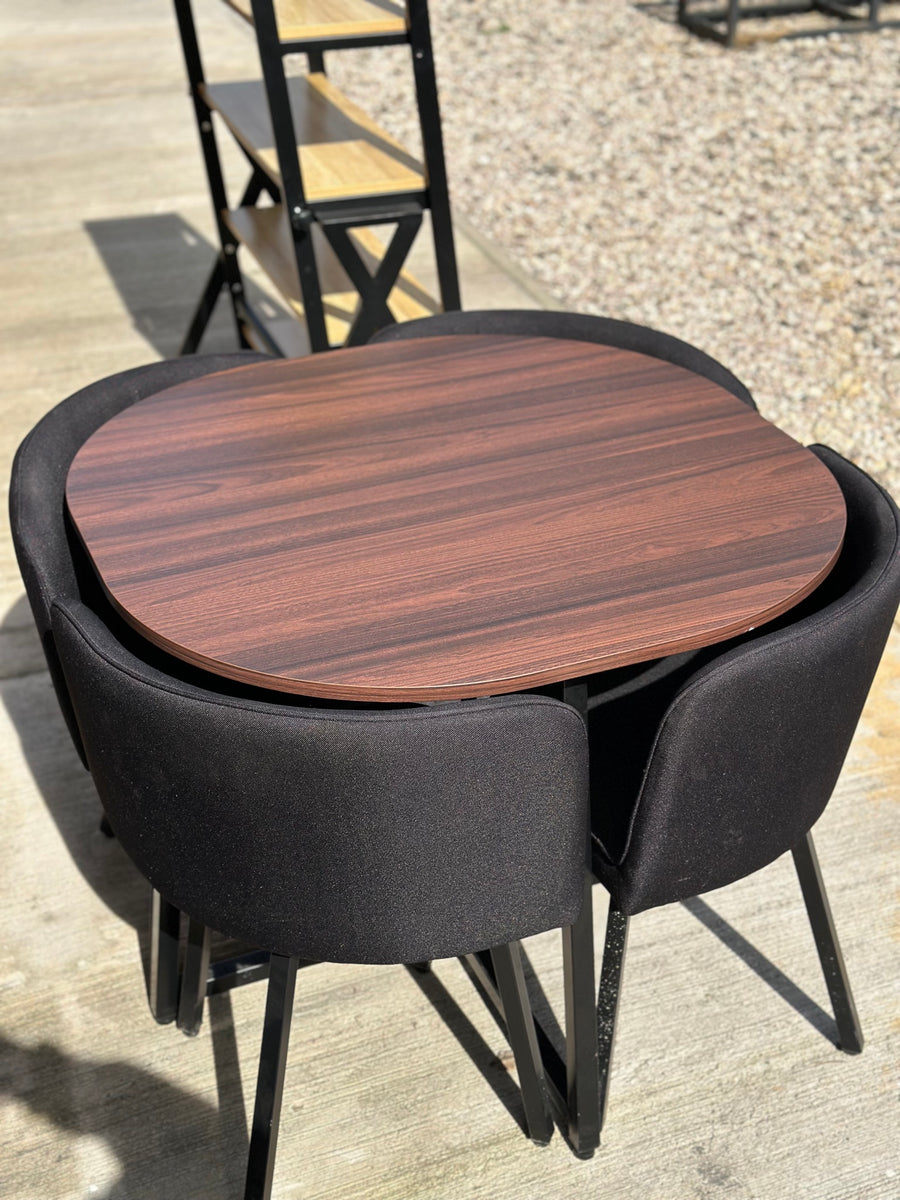 Set comedor para 4 — mesa con 4 sillas tapizadas